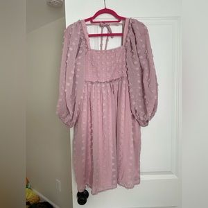 Pink Textured Dot Smocked Square Neck Chiffon Maternity Dress